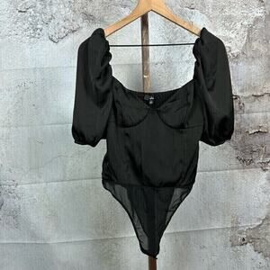 NWT LULUS satin whimsigoth bodysuit top size L dark coquette lingerie bustier